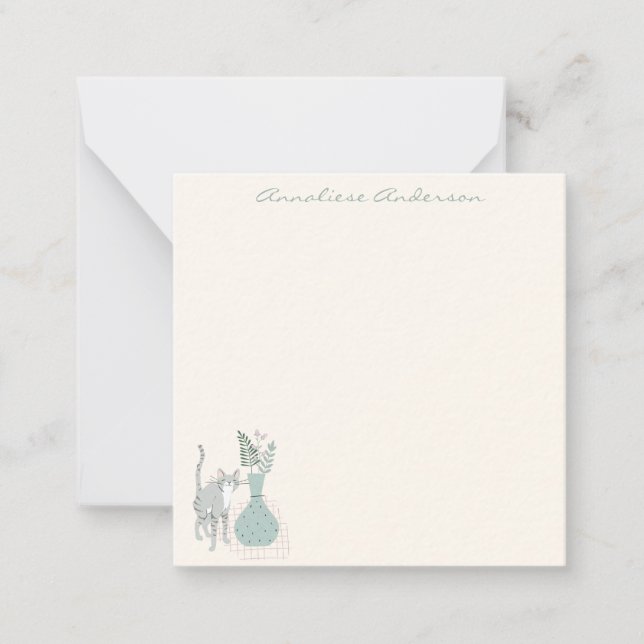 Carte De Correspondance Illustration Botanique Chat élégant Pastel Personn (Devant)