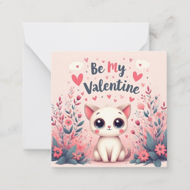 Carte De Correspondance Illustration de chat mignon pour la Saint-Valentin (Devant)