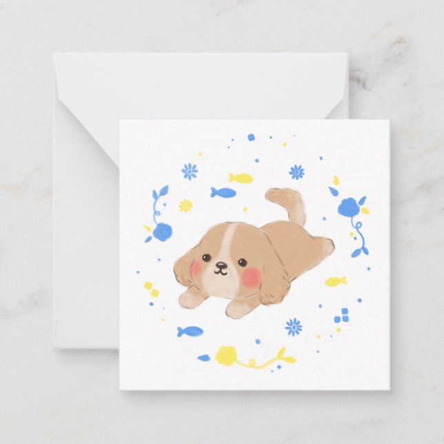 Carte De Correspondance Illustration de chiot heureux mignon (Devant)