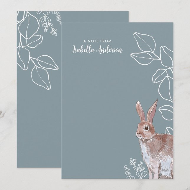 Carte De Correspondance Illustration de lapin Botanique (Devant / Derrière)