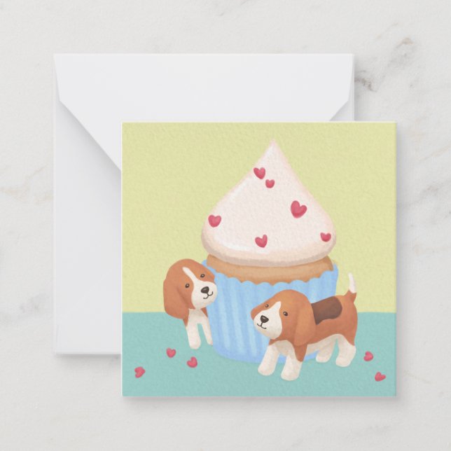 Carte De Correspondance Illustration de mignons Beagle et cupcake (Devant)