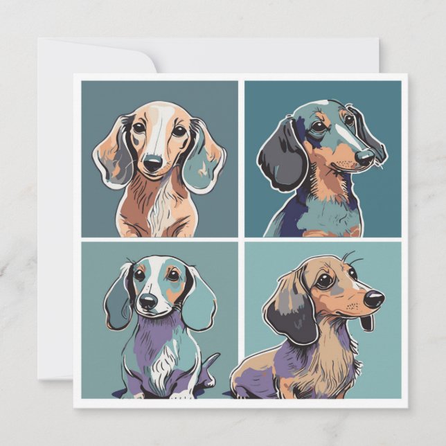 Carte De Correspondance Illustration de quatre Dachshunds (Devant)
