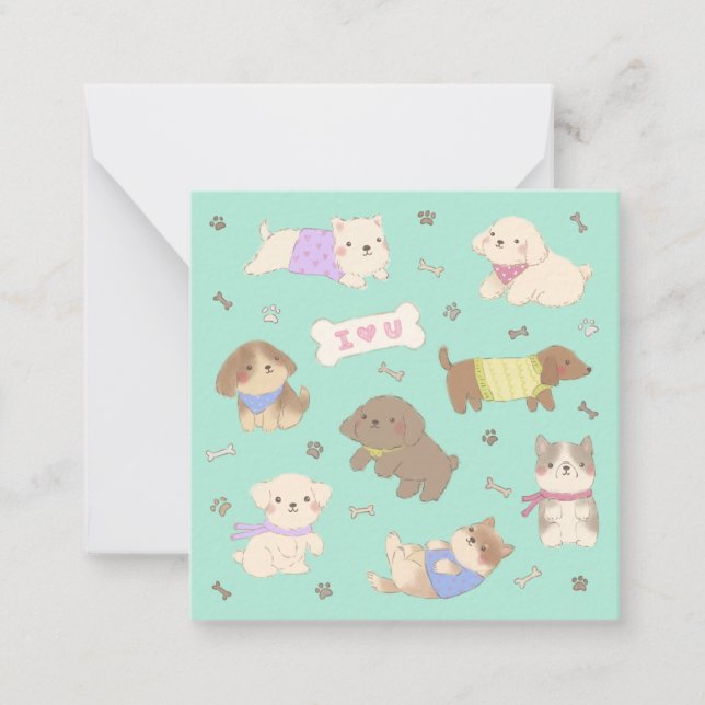 Carte De Correspondance Illustration Je t'aime chiots (Devant)