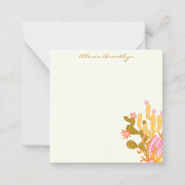 Carte De Correspondance Illustration Whimsical Rose Orange Cactus personna (Devant)