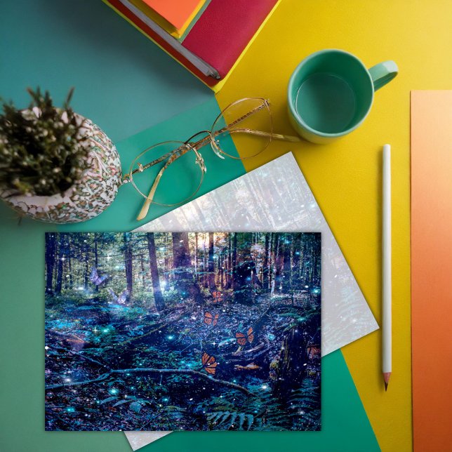 Carte De Correspondance Imaginaire Forêt Bois Papillons Merci (Créateur téléchargé)