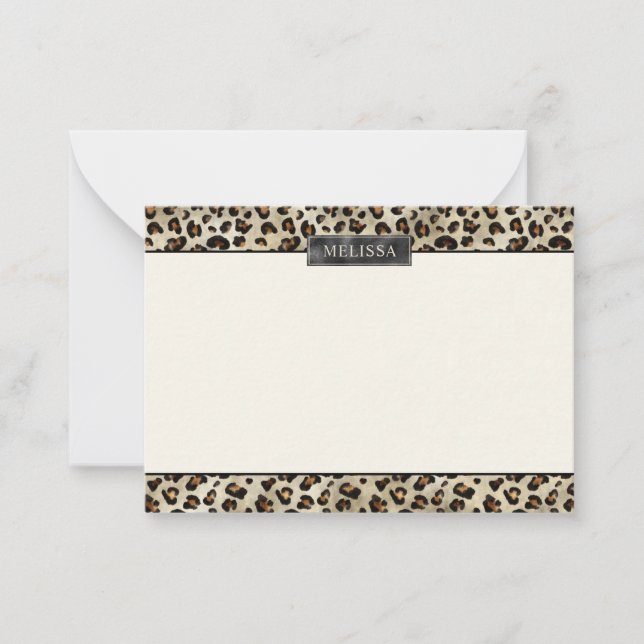 Carte De Correspondance Impression d'animal léopard avec nom et feuille d' (Devant)