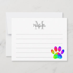 Carte De Correspondance Imprimé de patte de chien Tie Dye avec monogramme