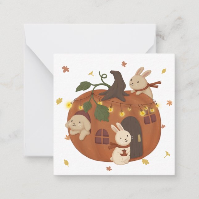 Carte De Correspondance Incroyable Automne : Lapin et Citrouille (Devant)