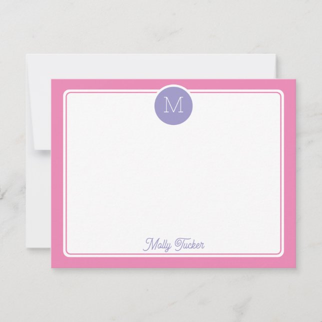 Carte De Correspondance Initiale de monogramme en cercle Prépa Rose Violet (Devant)