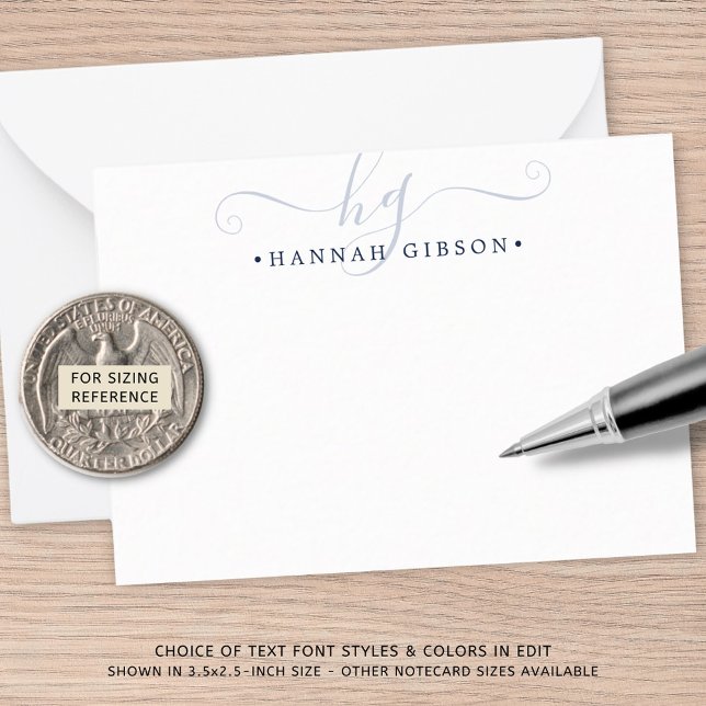 Carte De Correspondance Initiales à script bleu marine Monogramme moderne (Créateur téléchargé)