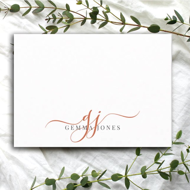 Carte De Correspondance Initiales Chic Monogram Terracotta Script, (Créateur téléchargé)