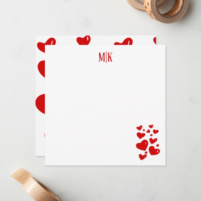 Carte De Correspondance Initiales de coeur rouge (Devant/Arrière en situation)