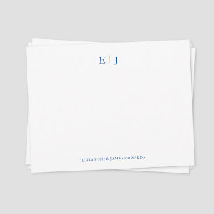 Carte De Correspondance Initiales de couple à monogramme bleu personnalisé