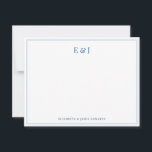 Carte De Correspondance Initiales de couple élégantes à double bordure ble<br><div class="desc">Carte de note avec initiales de couple élégantes à double bordure bleue</div>