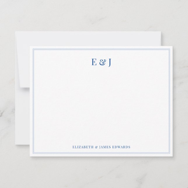 Carte De Correspondance Initiales de couple élégantes à double bordure ble (Devant)