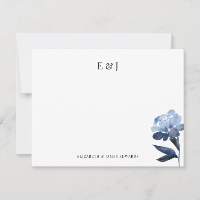 Carte De Correspondance Initiales de couple élégantes classiques à l'aquar (Devant)