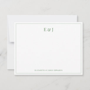 Carte De Correspondance Initiales de couple élégantes vert sauge double bo