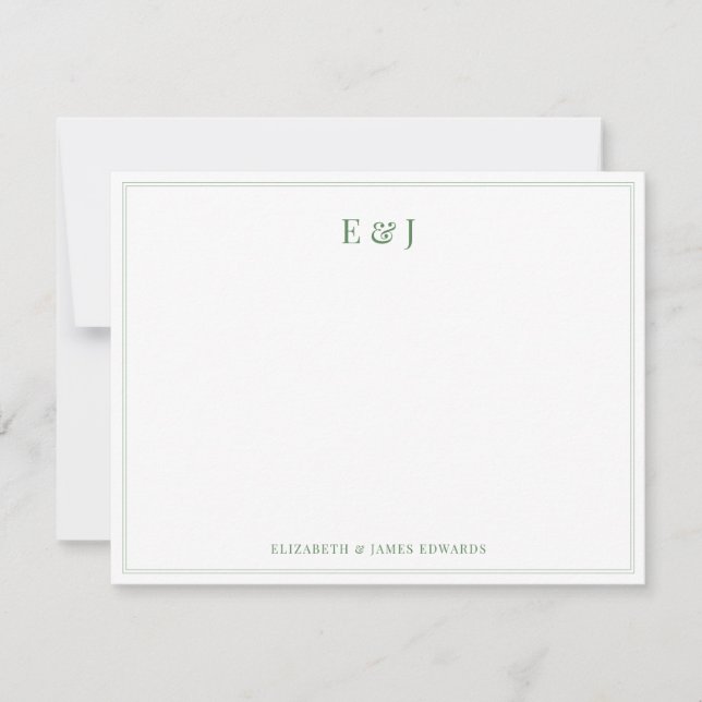 Carte De Correspondance Initiales de couple élégantes vert sauge double bo (Devant)
