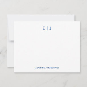 Carte De Correspondance Initiales de couple minimalistes simples bleues