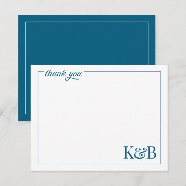 Carte De Correspondance Initiales de couples modernes Bleu Remerciement de (Devant / Derrière)