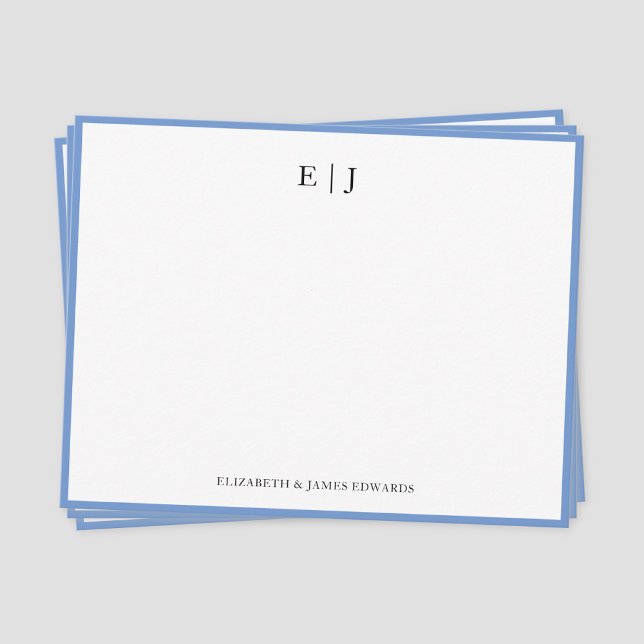 Carte De Correspondance Initiales de monogramme de couple personnalisées a (Blue border simple couple monogram note card)