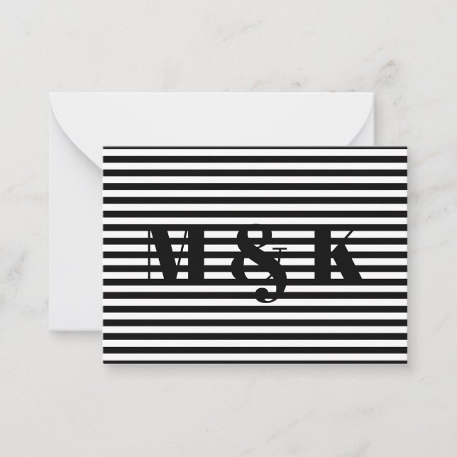 Carte De Correspondance Initiales de monogramme personnalisé rayures noire (Devant)