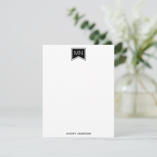Carte De Correspondance Initiales de nom en monogramme cadre noir moderne  (Debout devant)