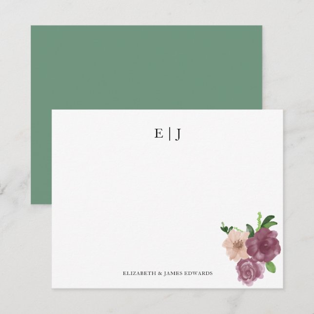 Carte De Correspondance Initiales en couple monogramme floral personnalisé (Devant / Derrière)