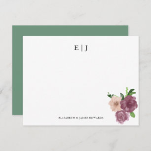 Carte De Correspondance Initiales en couple monogramme floral personnalisé