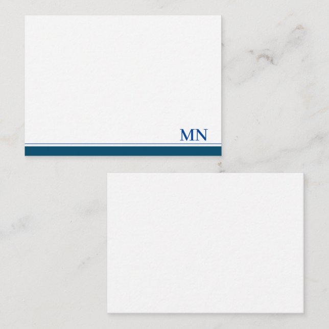 Carte De Correspondance Initiales Monogramme Bordure Bleu Marine Élégantes (Devant / Derrière)