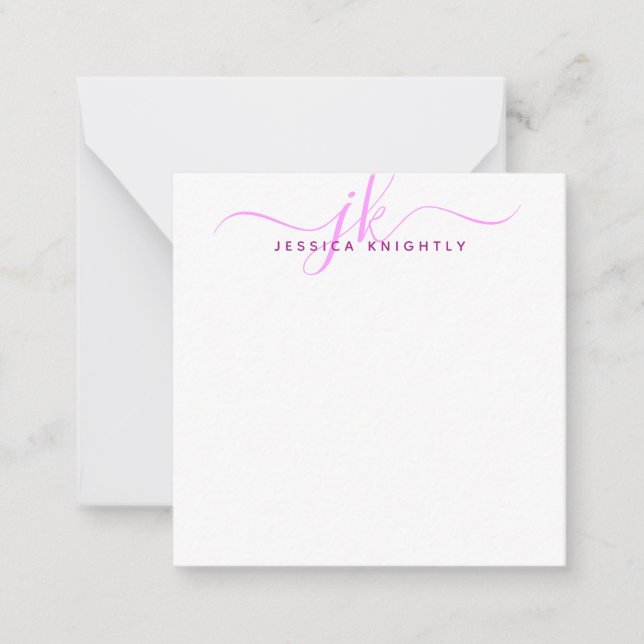 Carte De Correspondance Initiales Monogrammes modernes Pink Script Minimal (Devant)