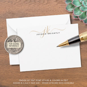 Carte De Correspondance Initiales Monogrammes modernes Script Chic Gold Mi