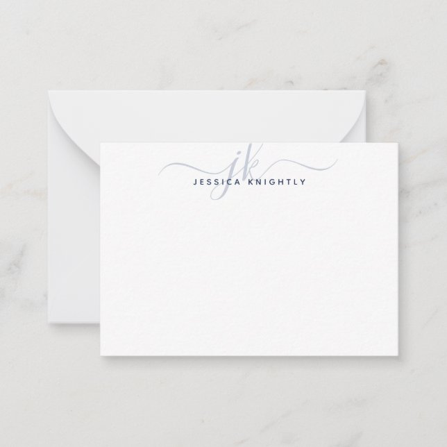 Carte De Correspondance Initiales Monogrammes modernes Script Marine Bleu  (Devant)