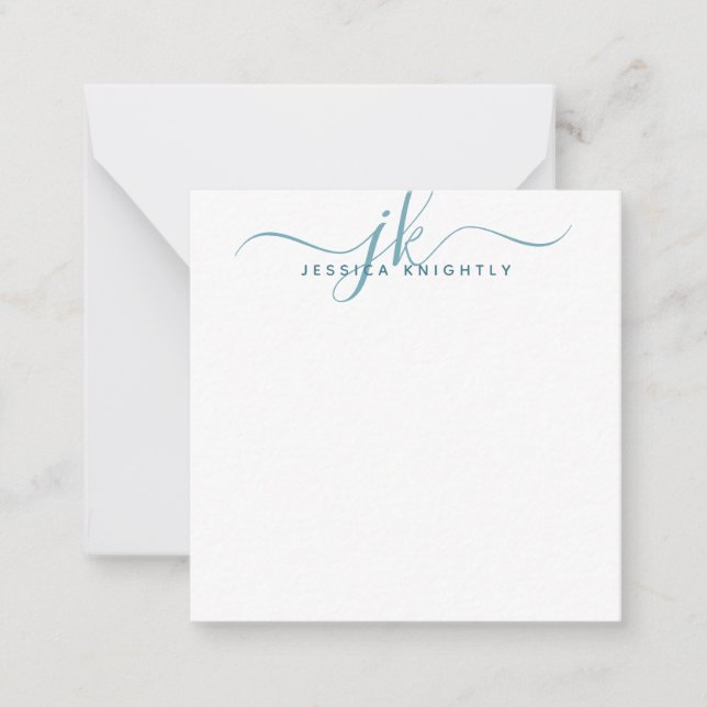 Carte De Correspondance Initiales Monogrammes modernes Script Turquoise Mi (Devant)