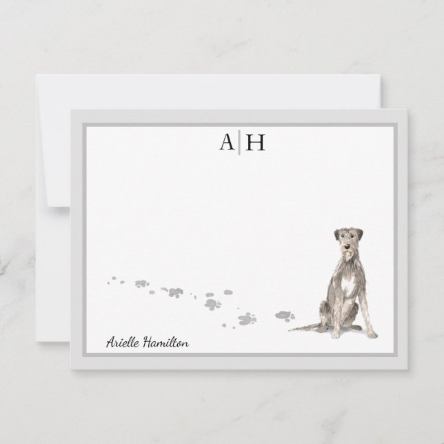 Carte De Correspondance Irish Wolfhound Grey Monogramme de la frontière Vo (Devant)