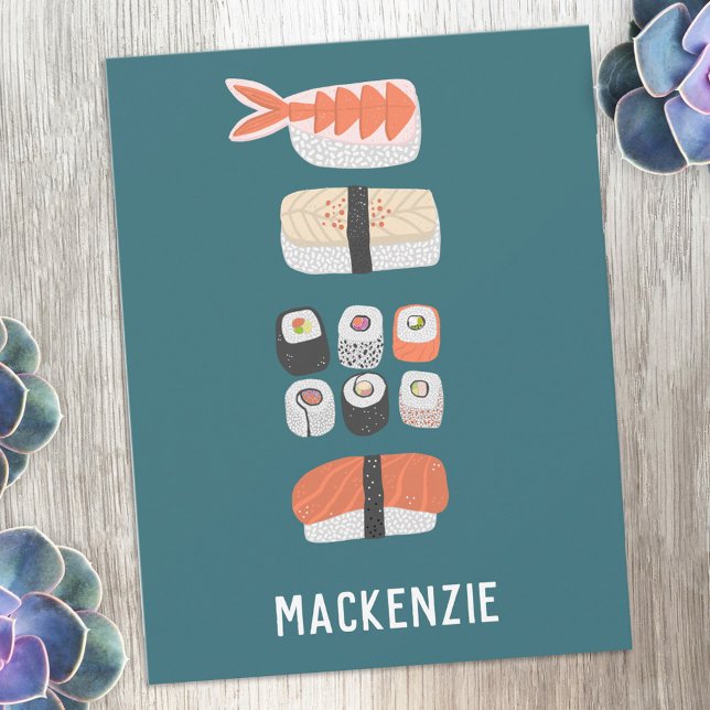 Carte De Correspondance Japanese Sushi Personalized (Fun Japanese sushi personalized custom name or text notecards)