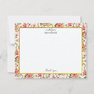 Carte De Correspondance Jardin à l'aquarelle Floral et Style Or Merci