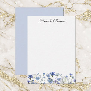 Carte De Correspondance Jardin de fleurs sauvages à l'aquarelle bleu pouss