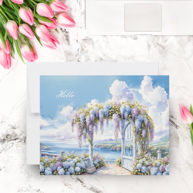 Carte De Correspondance Jardin De Wisteria Aquarelle AI (Wander through wisteria wonders with this captivating watercolor AI artwork. Sending you serenity.)
