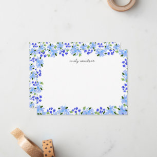 Carte De Correspondance Jardin Floral Aquarelle Bleue Personnalisé
