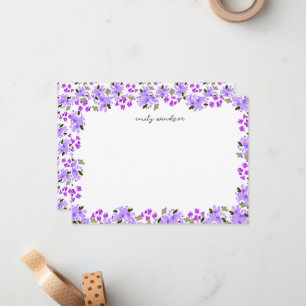 Carte De Correspondance Jardin Floral Aquarelle Violette Personnalisé