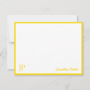 Carte De Correspondance Jaune blanc classique manuscrit Monogramme de scri