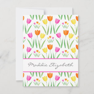 Carte De Correspondance Jaune, rose, orange Tulips Motif