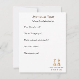 Carte De Correspondance Jeu de quiz pour les 25 ans de mariage Élégant or