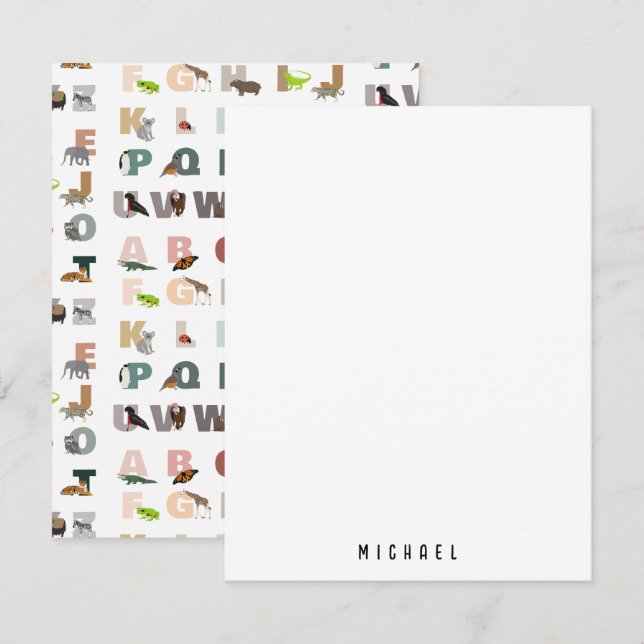 Carte De Correspondance Joli Alphabet ABC Animaux Nom personnalisé École (Devant / Derrière)