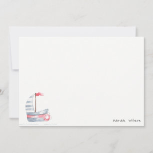 Carte De Correspondance Joli Anniversaire Marin Rouge Bleu Tendre Voilier 