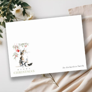 Carte De Correspondance Joli arbre de Noël félin à l'aquarelle moderne