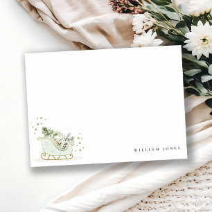 Carte De Correspondance Joli bleu aqua or hiver traîneau Anniversaire tout