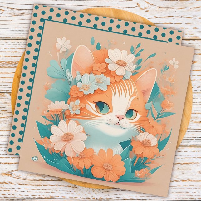 Carte De Correspondance Joli Chatons avec Fleurs (Créateur téléchargé)