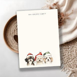 Carte De Correspondance Joli chien aquarelle pelucheux et lumineux Noël